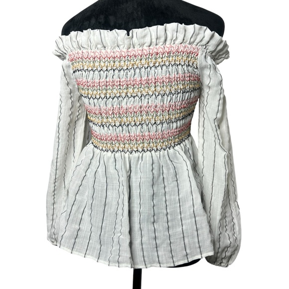 THML Flounce White Stripe Colorful Off-Shoulder Top Women’s Size Small - Picture 3 of 14